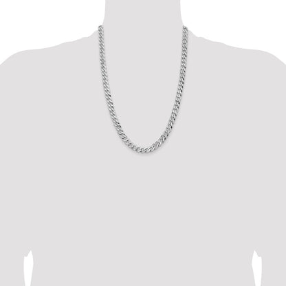 8mm Flat Beveled Curb Chain - White Gold