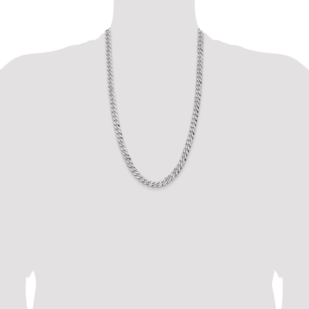 8mm Flat Beveled Curb Chain - White Gold
