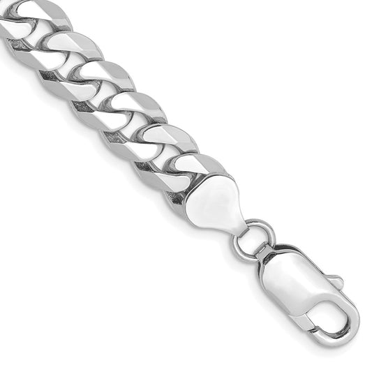 8mm Flat Beveled Curb Chain - White Gold