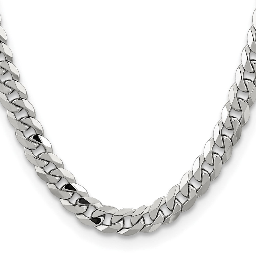 8.5mm Flat Beveled Curb Chain - White Gold