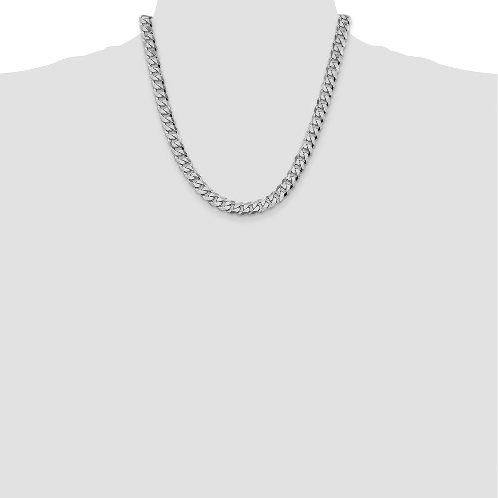 8.5mm Flat Beveled Curb Chain - White Gold