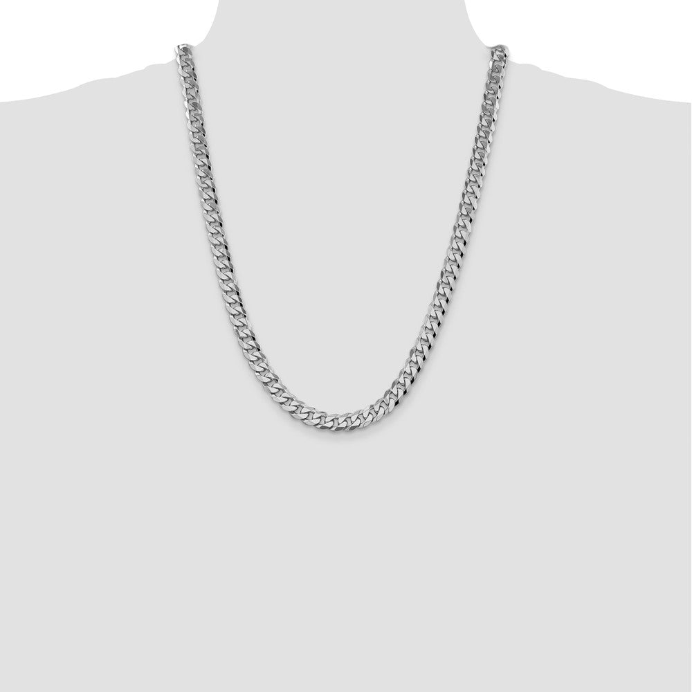 8.5mm Flat Beveled Curb Chain - White Gold