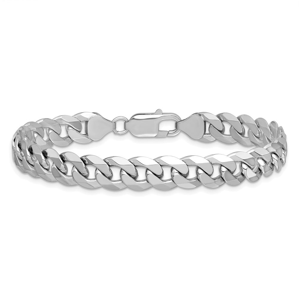 8.5mm Flat Beveled Curb Chain - White Gold
