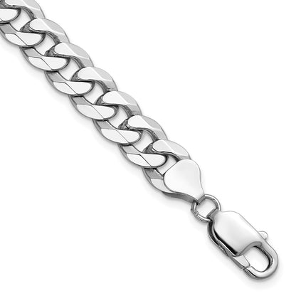 8.5mm Flat Beveled Curb Chain - White Gold