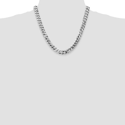 9.5mm Flat Beveled Curb Chain - White Gold