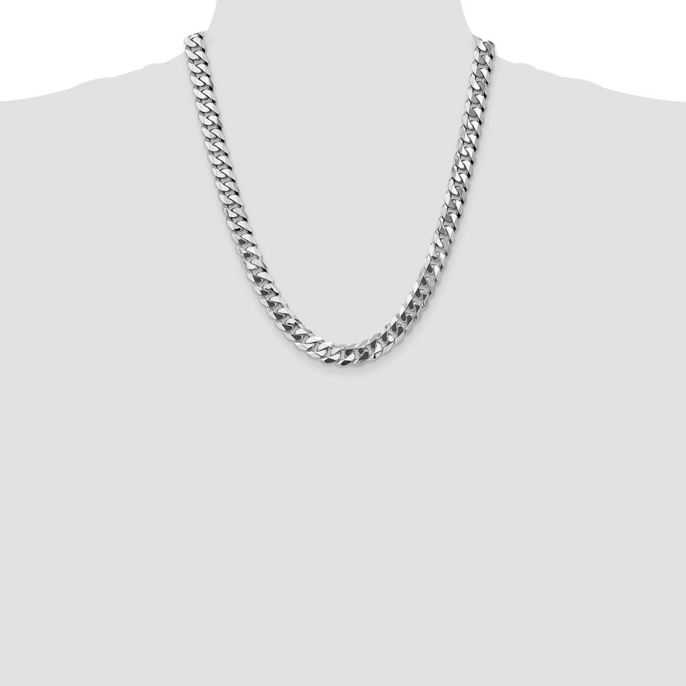 9.5mm Flat Beveled Curb Chain - White Gold
