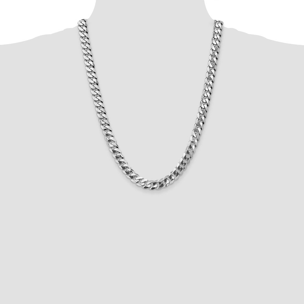 9.5mm Flat Beveled Curb Chain - White Gold