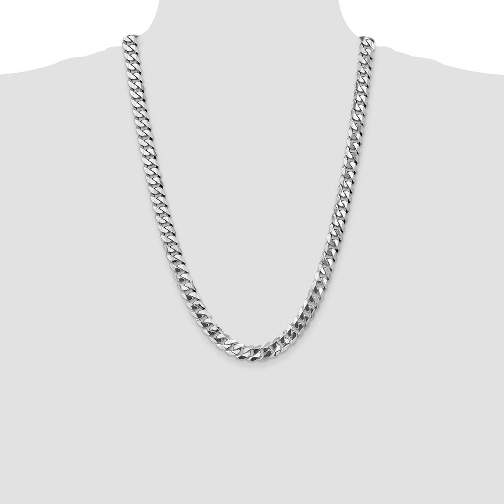 9.5mm Flat Beveled Curb Chain - White Gold