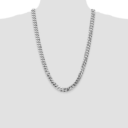 9.5mm Flat Beveled Curb Chain - White Gold