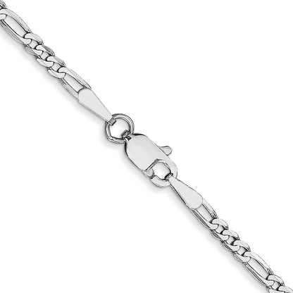2.25mm Flat Figaro Chain - White Gold