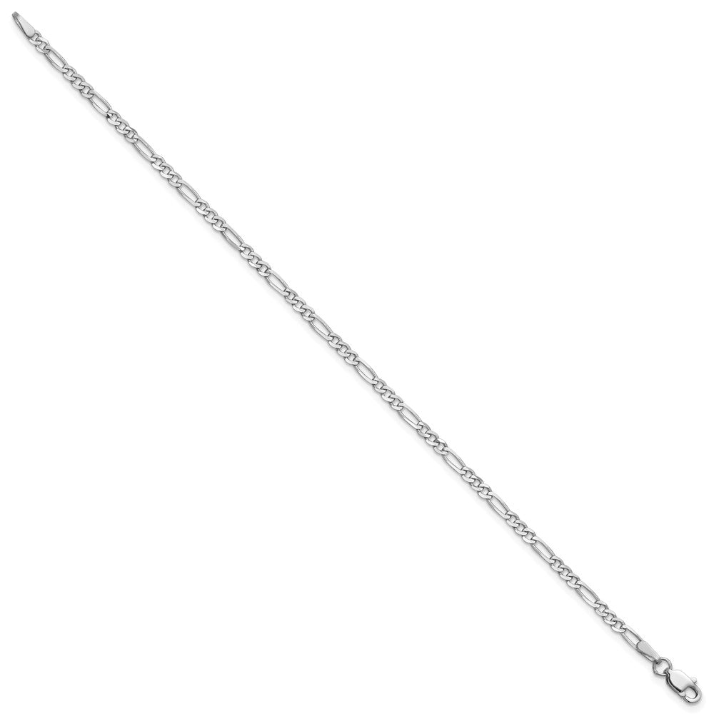 2.25mm Flat Figaro Chain Anklet - White Gold