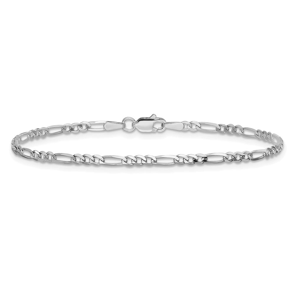 2.25mm Flat Figaro Chain Anklet - White Gold