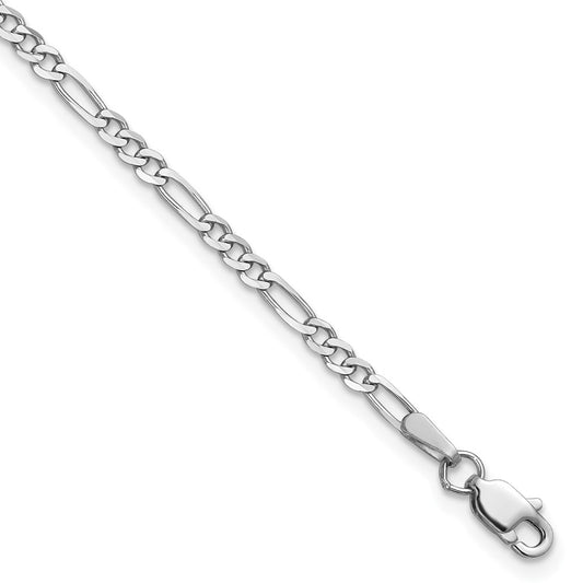 2.25mm Flat Figaro Chain Anklet - White Gold