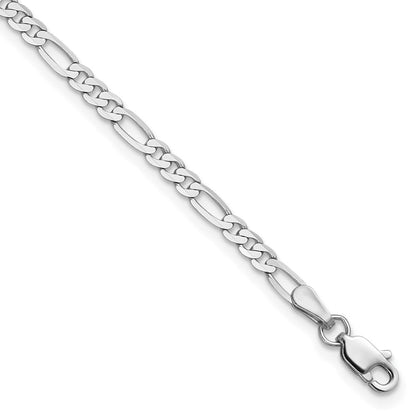2.75mm Flat Figaro Chain Anklet - White Gold