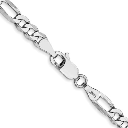 4mm Flat Figaro Chain - White Gold
