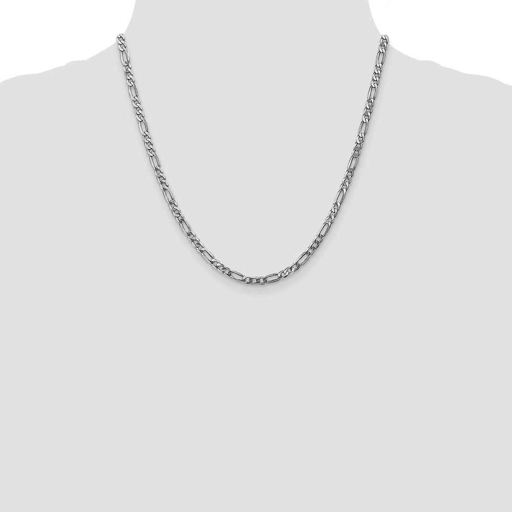 4mm Flat Figaro Chain - White Gold