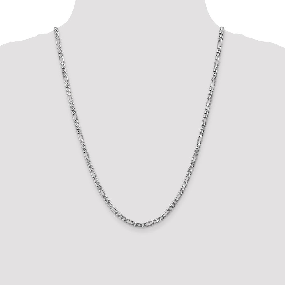 4mm Flat Figaro Chain - White Gold