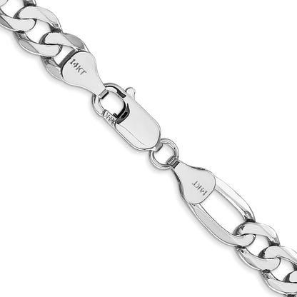 7mm Flat Figaro Chain - White Gold