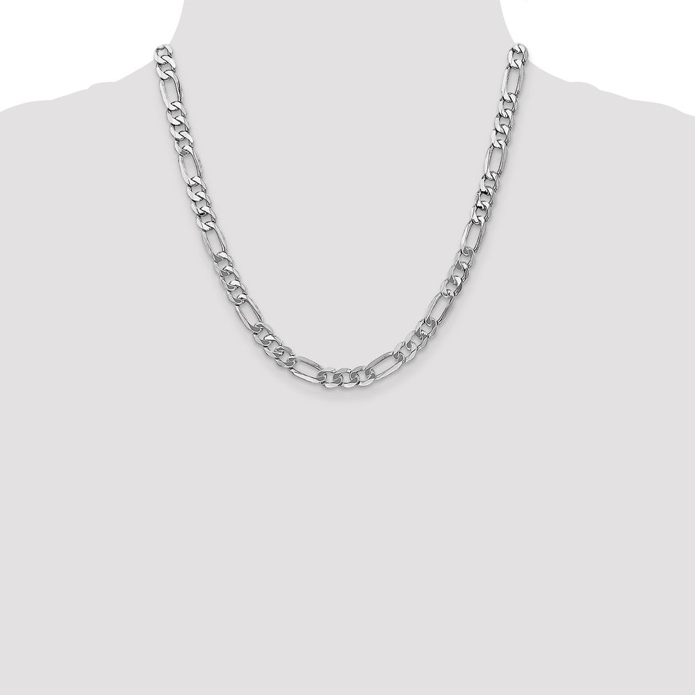 7mm Flat Figaro Chain - White Gold