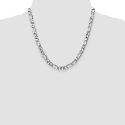 7mm Flat Figaro Chain - White Gold