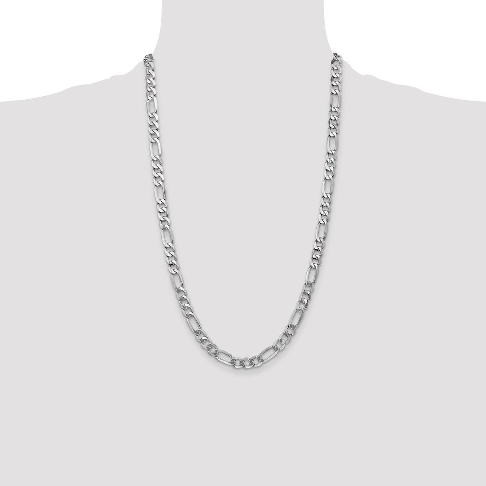 7mm Flat Figaro Chain - White Gold