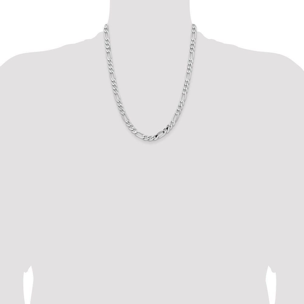 7.5mm Flat Figaro Chain - White Gold