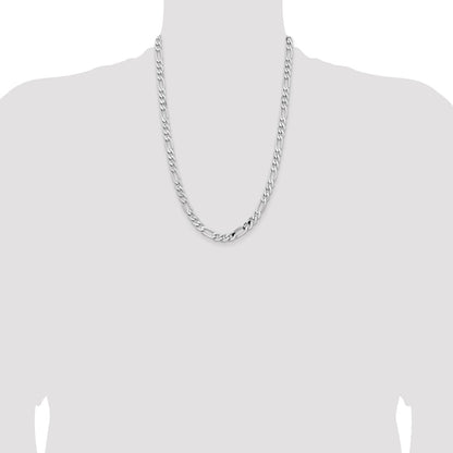 7.5mm Flat Figaro Chain - White Gold