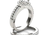 14k White Gold Halo Diamond Engagement Ring With Double Row Band (1 3/8 cttw)