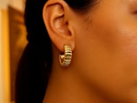 14K Yellow Gold Ribbed C Hoop Earrings