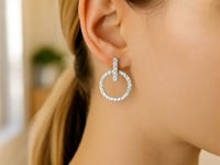 14k White Gold Textured Circle and Bar Post Earrings
