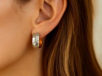 14k Two-Tone Gold Diamond Cut and Interlaced Style Hoop Earrings