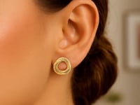 14K Yellow Gold Diamond Cut Interlocking Trinity Stud Earrings