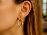 14k Yellow and Two Part Textured Twisted Round Hoop Earrings