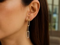 14k Yellow Gold Paperclip Chain Dangle Earrings with Diamonds