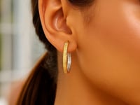 Two-Tone Yellow and Medium Patterned Hoop Earrings