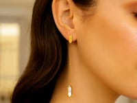 14K Yellow Gold Hexagon Mother of Pearl Drop Earrings