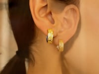 14k Two-Tone Gold Snuggable Earrings with a Mesh Style