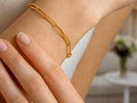 14k Yellow Gold High Polish Alternating Bead Paperclip Bracelet  (3.50 mm)