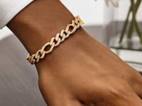 14k White Pave High Polish Modern Lite Figaro Bracelet (9.50 mm)