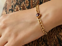 14K Yellow Gold Garnet Curb Chain Bracelet (3.60 mm)