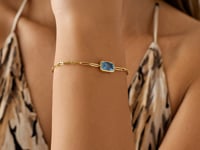 14K Yellow Gold Blue Topaz Paperclip Bracelet (1.50 mm)