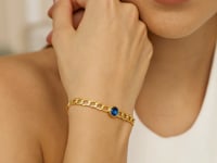 14K Yellow Gold Blue Topaz Curb Chain Bracelet (3.60 mm)