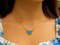 14K Yellow Gold Primavera Turquoise Butterfly Necklace