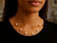 14k Yellow Gold Necklace with White Pearls - 0316