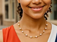 14k Arc Link Necklace with White Pearls