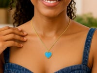 14k Yellow Gold High Polish Heart Turquoise Paste Necklace