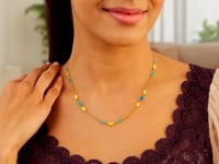 14K Yellow Gold Hexagon Turquoise Inlay Links Necklace