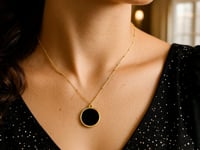 14K Yellow Gold Onyx Inlay Circle Necklace