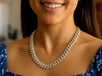 14k White Pave High Polish Modern Lite Miami Cuban Chain