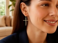 14K Yellow Gold Cross Thread Drop Earrings